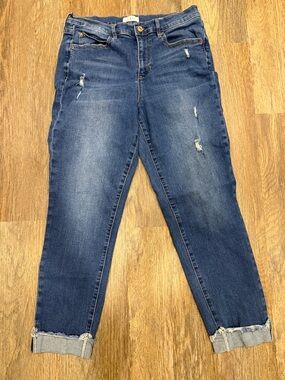 Nicole Miller Distressed Boyfriend Jeans - Blue Wash